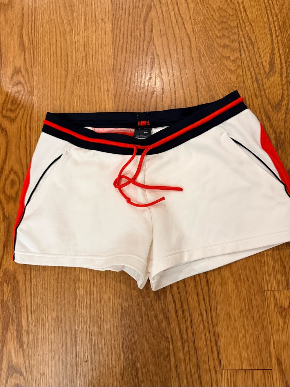 Women’s White Athletic Shorts with Red Trim
